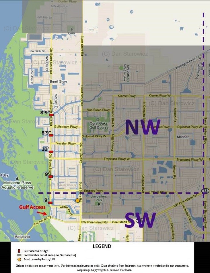 NW Cape Coral bridge heights map