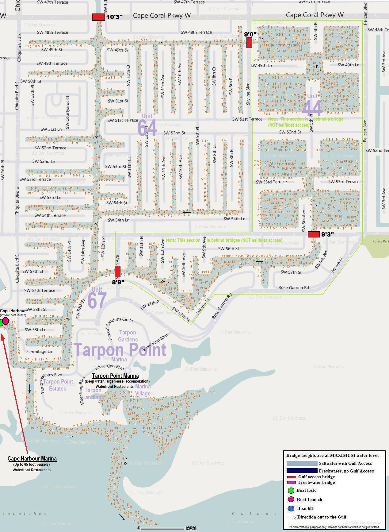 Cape Coral Unit 64 and 67 canal depths