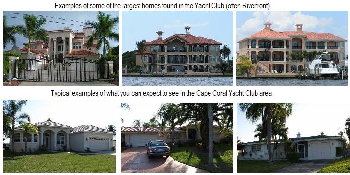 Examples of homes in Cape Coral Yacht Club, courtesy Dan Starowicz, www.TopWaterfrontDeals.com